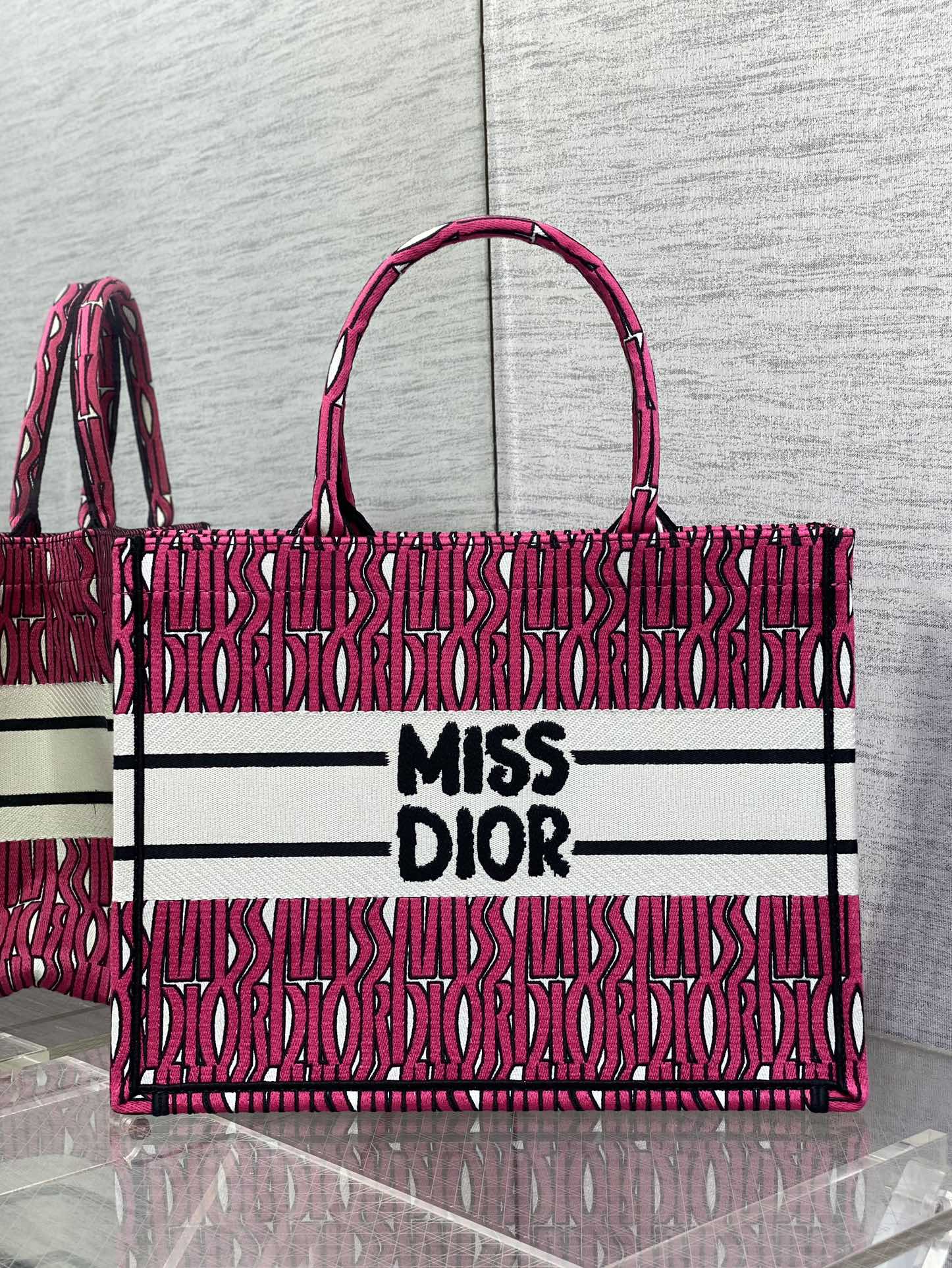 Medium Dior Book Tote Bag Red and White Miss Dior Allover Embroidery